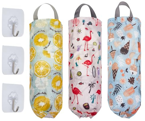 NICENEEDED 3 Pcs Plastic Bag Holder, Hanging Garbage Bag Storage Organizer, Wall Mount Holder Dispenser Washable Rubbish Case Large Grocery Storage Dispenser Shopping Bag for Home Kitchen Travelling