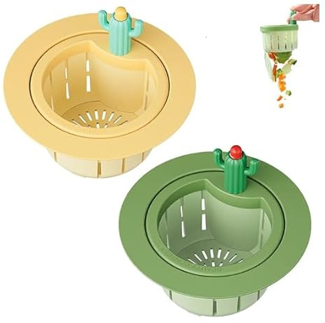 KyeeaDIY Cactus Multifonctionnel Évier Filtre Vidange Filtre Panier Filtre Maille pour Evier en Plastique Filtre d'evier Cactus Filtre Panier de Vidange (Vert et Jaune)
