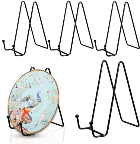 Eisen Display Ständer, 4 Stück Metall Tellerständer 6 Zoll Metallrahmenhalter für Foto Kunst Teller Bücher Bild und Tabletop Art Bilderrahmen 15 x14 x 7,5 cm Schwarz