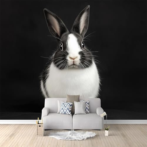 Coniglio Animale Nero Carta da Parati Fotografica Nero Design per Pareti Camera - Fotomurale Tessuto Non Tessuto Colla Non Inclusa 400x280 cm