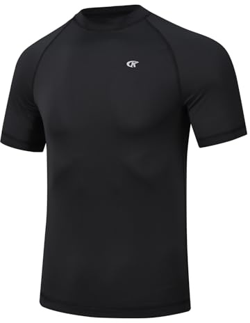 Huayuzh Mens UV Rash Vest UPF 50+ Rash Guards Short Sleeve Swim Shirts Lightweight Quick Drying Surfing Gym Workout Top Black S