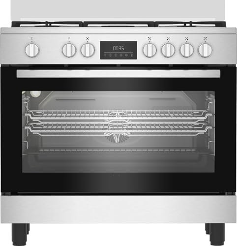 Beko Cucina a Gas 90x60 cm, BGM11226EX, Serie bPRO 500 Forno Multifunzione 111L, Piano Cottura 5 Fuochi con Tripla Corona, Griglie in Ghisa, Touch Control, Inox/Nero, Classe A+