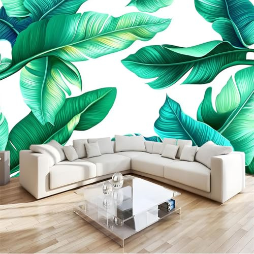 3D Carta Da Parati Dipinto ad acquerello Foglie di banano Murale alla moda Decorazione da Muro 200 x 140 cm Fotomurale Tessuto Non Tessuto Per Casa Ufficio Camera Da Letto Turchese
