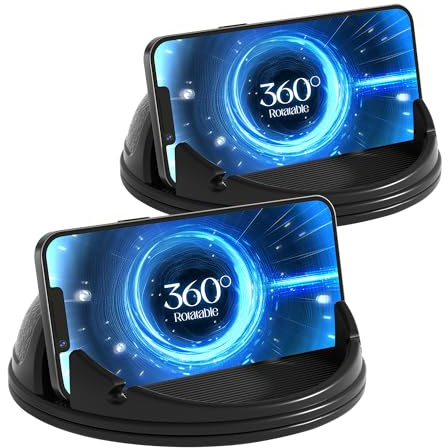 Cinati Car Phone Holder Mount, [Horizontal 360° Rotatable] 2 Pack Silicone Phone Mount for Dashboard, Hands Free Cell Phone Holder Compatible with iPhone 17 16 15 14 13 Pro Max Samsung Phones