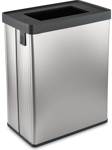 Curver Verto Recycle 54L Mülleimer für Küche, zwei Fächer, einfache Sortierung, offen, schlankes Design, silber, 26,5 x 43,5 x 54,7 cm