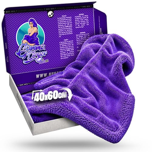 Nuke Guys Auto Trockentuch extrem saugstark & lackschonend | Gamma Dryer L 40x60cm Lila | 1400 GSM Mikrofaser Tuch zum effizienten Trocknen nach der Autowäsche | Mikrofasertuch