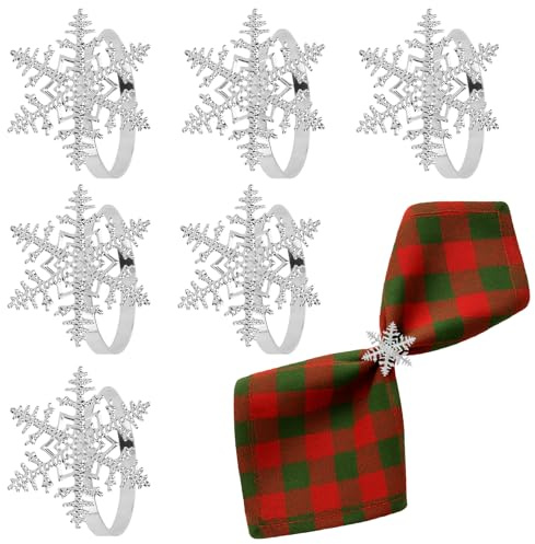 6 Stück Elegante Serviettenringe Silber Schneeflocke- Metallische Hochzeit & Weihnachten Serviettenring Set für Tischdekoration Valentinstag, Ostern, Halloween, Party