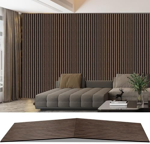 AKKPANE Acoustic Wall Panels 2400x600 mm(1.44m²) | Foldable Wood Slat Panels for Wall | Sound Absorption | Suitable for Living Room, Bedroom, Office (Black Walnut 11#)
