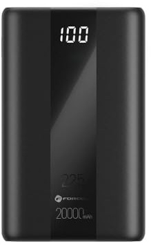 Forcell F-Energy P10K2 Powerbank 20000mAh USB-C e USB-A - Ricarica rapida QC 3.0 PD 22,5 W - Display LCD, leggera e sicura per i viaggi, colore: nero