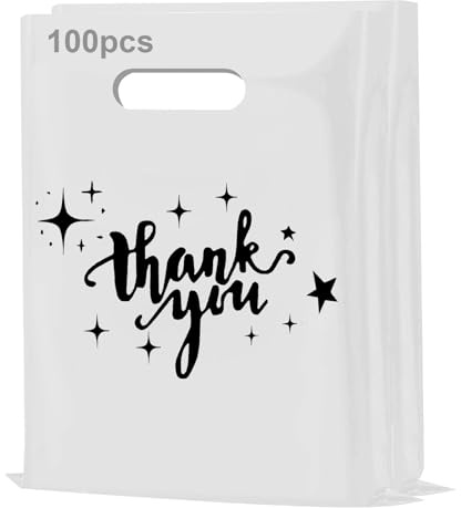 100 bolsas de regalo extra gruesas con agradecimiento (30 x 40 cm) - 2,36 millones (blanco)