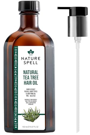 Nature Spell Tea Tree Oil with Pump Dispenser, Vegan, 150 ml | for Hair & Scalp, Pre-Diluted Lightweight Oil to Support Scalp Clarity and Soothe Irritation, for All Hair Types
