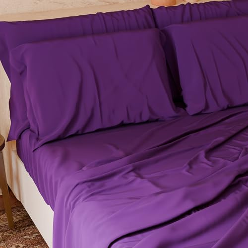 PETTI Artigiani Italiani - Parure de lit 4 pièces Maxi Double, Douce et Respirante, Comprenant Un Drap Plat, Un Drap-Housse et 2 taies d'oreiller, Coloris Prune