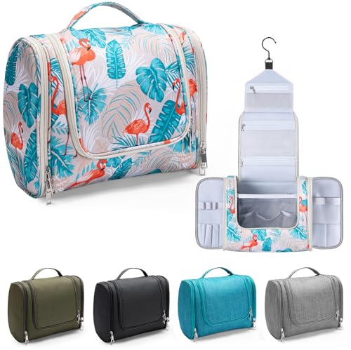 Trousse de Toilette à Suspendre, Grande Vanity Voyage Étanche pour Homme et Femme, pour Toute la Famille (Flamant Rose)