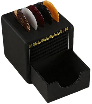 Guitar Pick Case with 5 Picks and Back Drawer, Personalised Guitar Picks Holder, Simulation Amp Speaker Plectrum Storage Box, Desktop Ornaments Gifts for Players, Guitarists, Musicians, Music Lovers