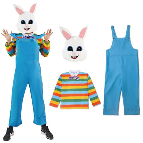 EraSpooky Osterhasen Kostüm für Erwachsene Lustiges Hasen Outfit mit Plüschhasen Maske Osterpartys Cosplay & Halloween