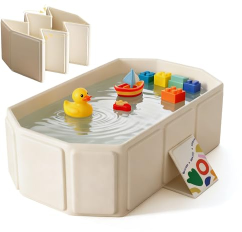 Kinder Faltbares Baby Badewanne - alouweekuky Großes Kleinkind Babybadewanne Faltbar, Geeignet für Kinder von 0-8 Jahren Babywanne Faltbar, Tragbares Kinderfreibad, mit Entwässerungsstopfen (Beige)