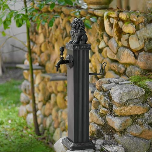 Stainless Steel Garden Water Column - Freestanding Hose Stand, Antifreeze Tap Extender with Faucet & Hose Hanger, 76CM Outdoor Water Solution (Black A)