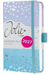 SIGEL Jolie Wochenkalender 2027 A6 blau violett Hardcover | 7J346, Mit Gummiband, Stiftschlaufe, Einstecktasche, 174 Seiten, vegan, Buchkalender, Taschenkalender
