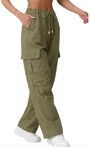 Re Tech UK - Ladies Cargo Trouser Pants for Women | 4 Pockets, Bengaline Stretch Fabric, Relaxed Fit, Elasticated High Waist, Combat Style