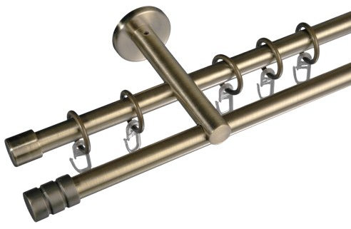 JalousieCrew Gardinenstange und Innenlaufschiene 16 mm Stilgarnitur Vorhangstange Farbe Messing antik - 2-läufig - 120-240 cm (240 cm)