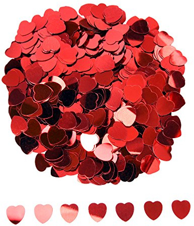 eBoot Herz Konfetti Metallisch Folie Herzen Konfetti Glitzer Herzen Pailletten für Valentinstag Hochzeit Party Tisch Dekorationen, Rot, 10 mm, 1 Unzen