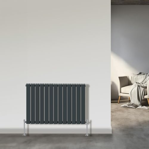 NRG 600x884mm Anthracite Horizontal Designer Radiator Flat Panel Double | Horizontal Radiator, Mild Steel, Column Radiator, Wall Mounted, Central Heating Rad, for Bathroom, Kitchen