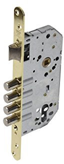 Cofan Cerradura de embutir | Para puertas de madera | Con 4 bulones | Medidas de 50 mm | Frente redondo y cuadrado en color níquel y latón | Leva larga