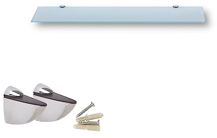 Euro Tische Wandregal aus Glas, 60 cm, Regal aus Glas, für Badezimmer, Duschregal aus weißem Glas mit 6 mm dickem Sicherheitsglas und Metallhalterungen (weiß)
