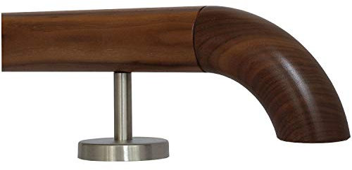 Nussbaum Geländer Handlauf Treppe Holz Griff gerade Edelstahlhalter, Länge 30-500 cm aus einem Stück/zum Beispiel Länge 400 cm mit 5 gerade Halter - Enden =Holzkrümmling