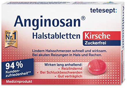 tetesept Anginosan Halstabletten Kirsche - zuckerfrei – 1 x 20 Stück – Halsschmerztabletten gegen akute Reizungen in Hals & Rachen