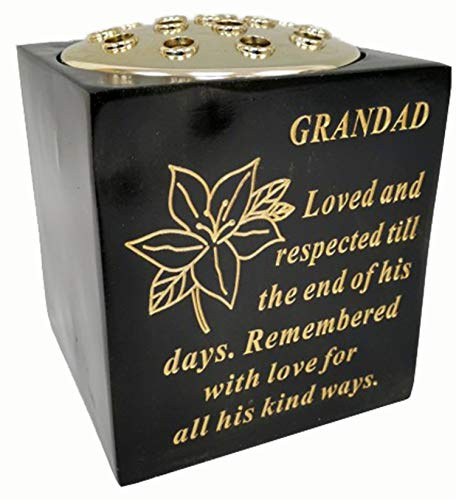 David Fischhoff Vase funéraire noir avec inscription dorée pour tombe (noir et doré – Lily, Grandad)