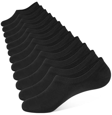 CLOSEMATE Trainer Invisible Ankle No Show Socks for Men Women Ladies 6 Pairs Low Cut Casual Cotton Liner Socks with Non-Slip Silicone Stripes(UK L,9-12, Black)