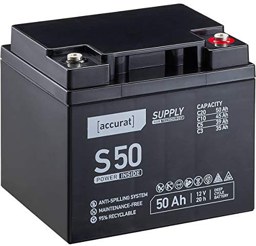 Accurat AGM Batterie S50-12V, 50Ah, zyklenfest, wartungsfrei, Blei Akku | VRLA Versorgungsbatterie, Solarbatterie, Bootsbatterie für Wohnmobil, Wohnwagen, Camper, Bootsbatterie, Mehr Sicherheit