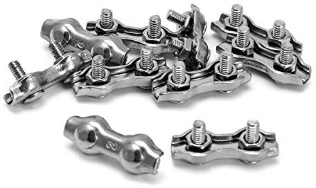 QWORK® M2 Duplex Wire Clamp, 304 Stainless Steel Wire Rope Clip Cable Clamp for 1 mm- 1,5 mm Wire Ropes, 10 Pcs