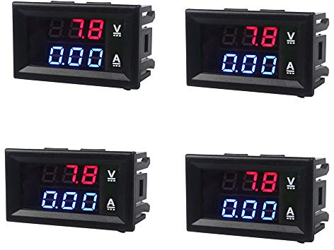 Mini voltímetro digital Amperímetro DC 100V 10A Panel Amp Volt Voltaje Medidor de corriente Probador Azul Rojo Pantalla LED dual (4 piezas)