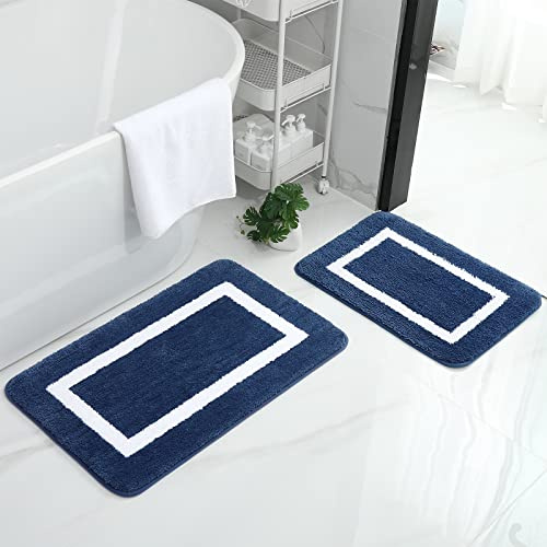 Homaxy Mikrofaser Badezimmerteppich Set 2 teilig–40x60cm+50x76cm,Marineblau | modernes design, weich & flauschig, wasserabsorbierende, rutschfeste rückseite, maschinenwaschbar, weit verbreitet, langlebig