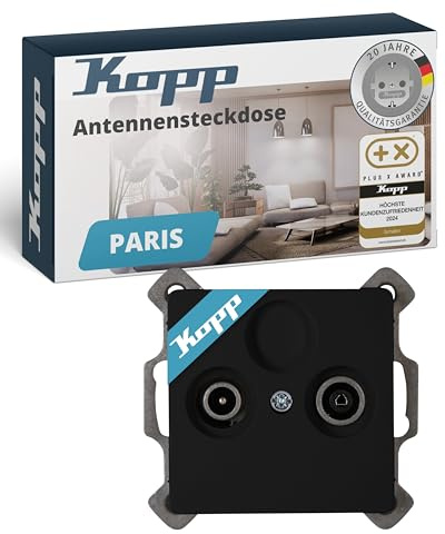 Kopp PARIS 2-fach Antennensteckdose - Matt-Schwarz - Hochwertige IP20 TV-Kabel-Steckdose - Stilvolle TV/RF Antennendose aus mattem Kunststoff - SAT-Dose für alle gängigen Antennensteckdosen