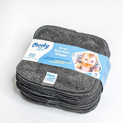 Cheeky Wipes - 25 waschbare Bambus-Frottee-Tücher, 15x15 cm, wiederverwendbarer grauer Pack, perfekt für Babys Hände und Gesicht, saugfähig, superweich und natürlich antibakteriell | Umweltfreundlich