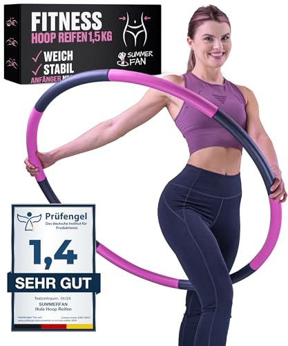 SummerFan Hula Hoop Reifen Erwachsene (1,5 kg | 8 Teile) - Größenverstellbar & Stabil - Fitness Reifen zum Abnehmen (Ohne Wellen) - Weicher NBR Schaumstoff für Anfänger & Fortgeschrittene