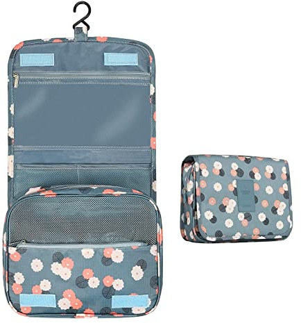 PATILWON Reise-Kulturbeutel, faltbar, zum Aufhängen, Kulturbeutel, Make-up-Tasche, Kulturbeutel, Organizer, wasserdichter Kulturbeutel für Damen, Mädchen, blaue blumen, Kulturbeutel