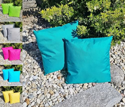 JACK 1x 45x45cm Outdoor Lounge Kissen Dekokissen inkl. Füllung Wasserabweisend Sitzkissen Garten Stuhl Lotus Effekt, Farbe:Petrol