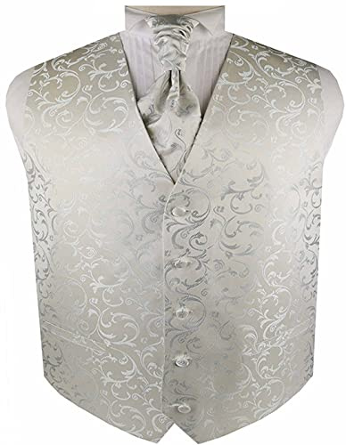 ME&SLEEVE Herren Mikrofaser Hochzeits/Smoking Weste + Taschentuch + Ascot Krawatte für Hochzeitsanzug Bräutigam