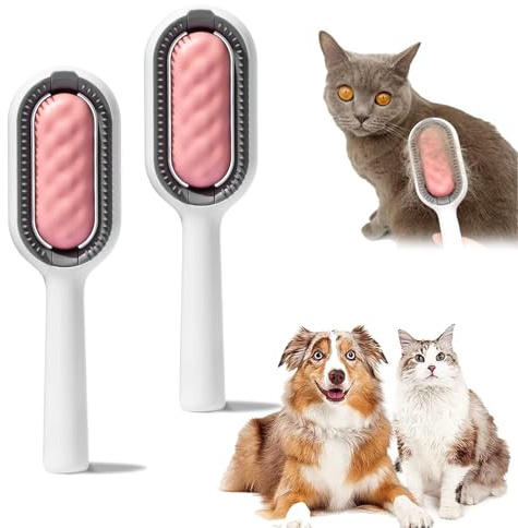 Multifunktionale Haustier Reinigungsbürste,xlwen 2 Stück Multifunktionale Haustier Reinigung Haarentfernung Kamm,Tierhaarentfernungskamm mit Wassertank für Hunde und Katzen(rosa,Kurzhaar,lange）