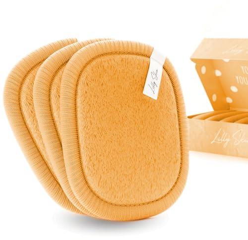 Pads Démaquillants Lavables et Réutilisables Lilly Skin - Lingettes Carrées Microfibres Nettoyantes et Exfoliantes pour la Peau du Visage - Boîte de 7 Pads en Tissu Simili Coton - Pêche Royale