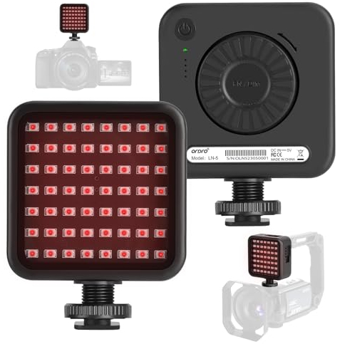 ORDRO LN-5 On-Camera IR Night Vision Light, Infrared Photography Light with 56pcs IR LEDs, USB-C Rechargeable, Night Vision Light for DSLR Camera Video Recording