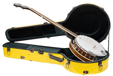 Crossrock Fiberglass Case-Fits Mastertone & Most 5-String Styles of Banjos, with Interior Compartment, Backpack Straps, Hygrometer, TSA Lock-Yellow (CRF2023MBJYL)