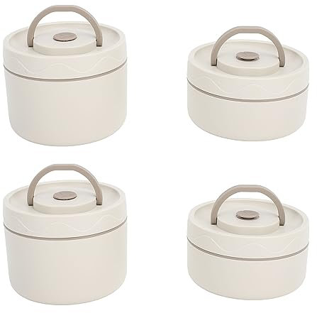 Bonbela Contenedor de Almuerzo Aislado Caja Térmica Redonda Portátil Multifunción Sellada de Acero Inoxidable 304 con Bolsa Térmica (4 piezas)