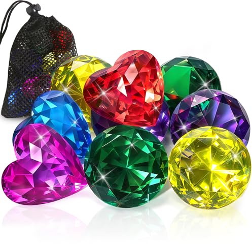 Duchong Pool Toys, 9 Pcs Extra Large Dive Gems for Kids Ages 4-8, 8-12, Summer Beach Water Colorful Diamond Toys for Boys Girls Underwater Gemstone Swimming Training Gifts