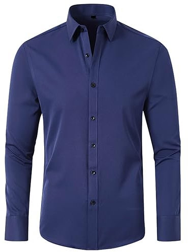 Dress Shirts for Men UK Sale Clearance Long Sleeve Solid Color Stretch Formal Shirts Business Turn-Down Collar Dress Shirt Regular Fit Wedding Work Smart Button Down Shirt Tops with Pocket