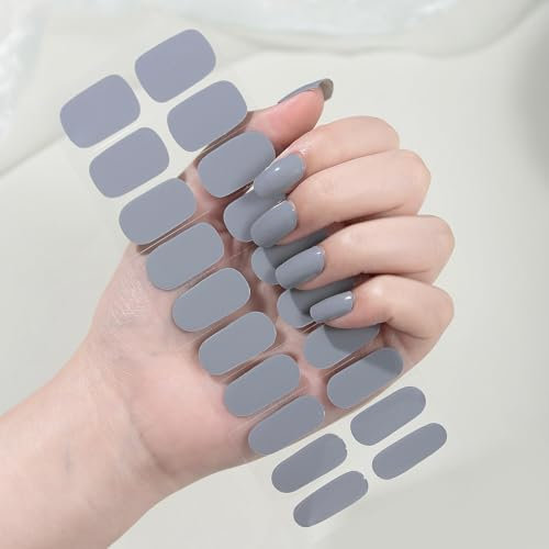 Ceboic Nagelfolien Selbstklebend, 22Pcs Gel Nagellack Streifen Rein Farbe Nagelsticker, Salonqualität Full Wraps Nagelaufkleber, UV/LED-Lampe Erforderlich, Gellack Wraps für Finger & Fußnägel - Grau